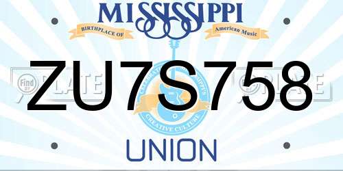 ZU7S758 Mississippi License Plate