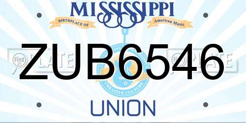 ZUB6546 Mississippi License Plate