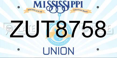ZUT8758 Mississippi License Plate
