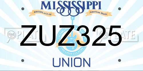 ZUZ325 Mississippi License Plate