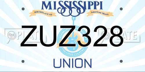 ZUZ328 Mississippi License Plate