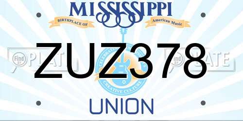 ZUZ378 Mississippi License Plate