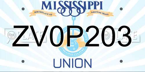 ZV0P203 Mississippi License Plate