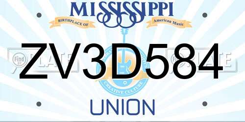 ZV3D584 Mississippi License Plate