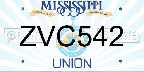 ZVC542 Mississippi License Plate