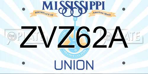 ZVZ62A Mississippi License Plate