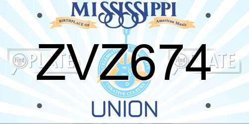 ZVZ674 Mississippi License Plate