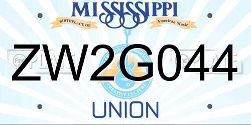 ZW2G044 Mississippi License Plate
