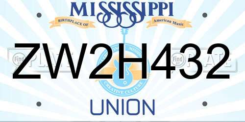 ZW2H432 Mississippi License Plate