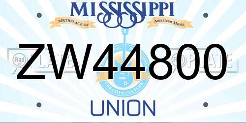 ZW44800 Mississippi License Plate