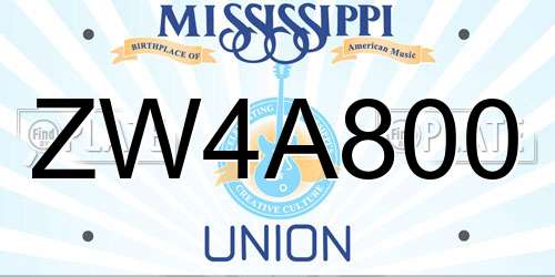 ZW4A800 Mississippi License Plate