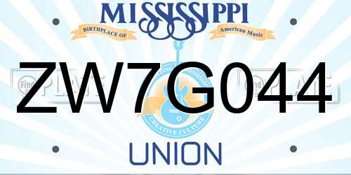 ZW7G044 Mississippi License Plate