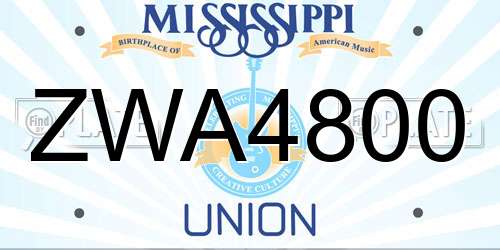ZWA4800 Mississippi License Plate