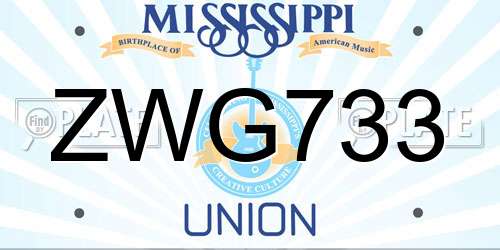 ZWG733 Mississippi License Plate