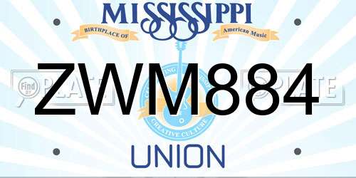 ZWM884 Mississippi License Plate
