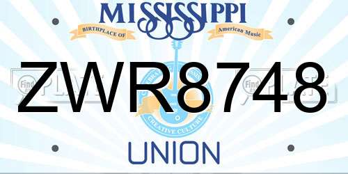 ZWR8748 Mississippi License Plate