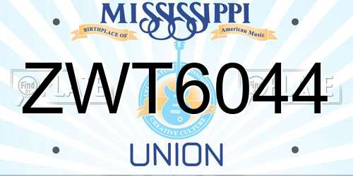 ZWT6044 Mississippi License Plate