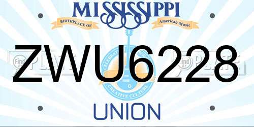 ZWU6228 Mississippi License Plate
