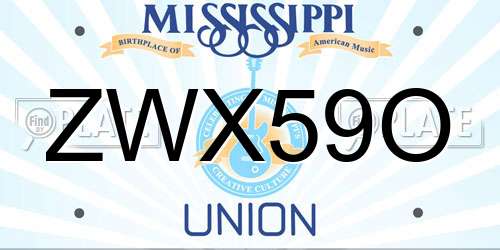 ZWX59O Mississippi License Plate
