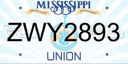 ZWY2893 Mississippi License Plate