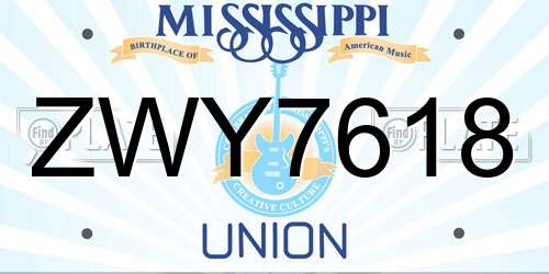ZWY7618 Mississippi License Plate