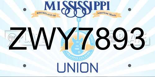 ZWY7893 Mississippi License Plate