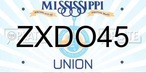 ZXDO45 Mississippi License Plate