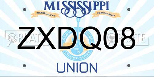 ZXDQ08 Mississippi License Plate