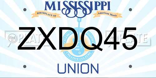 ZXDQ45 Mississippi License Plate