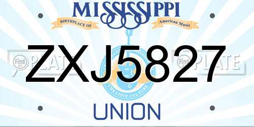 ZXJ5827 Mississippi License Plate