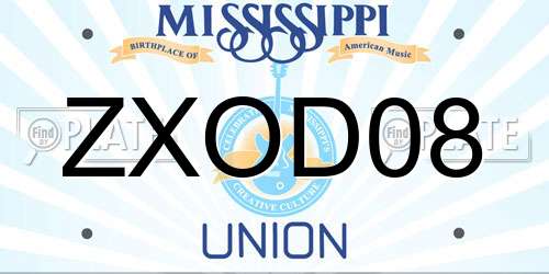 ZXOD08 Mississippi License Plate