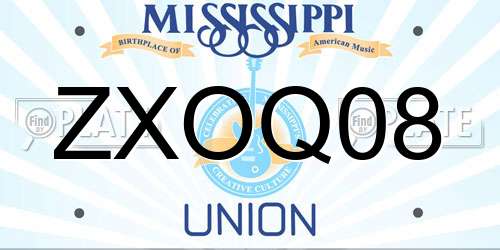 ZXOQ08 Mississippi License Plate