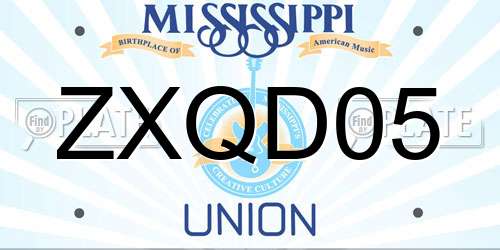 ZXQD05 Mississippi License Plate