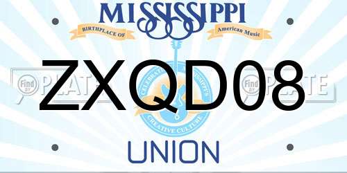 ZXQD08 Mississippi License Plate