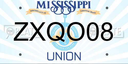 ZXQO08 Mississippi License Plate