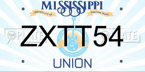 ZXTT54 Mississippi License Plate