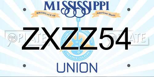 ZXZZ54 Mississippi License Plate