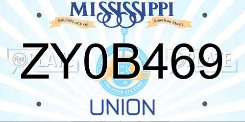 ZY0B469 Mississippi License Plate