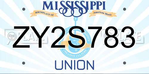 ZY2S783 Mississippi License Plate