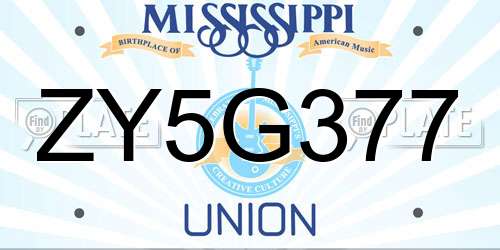 ZY5G377 Mississippi License Plate