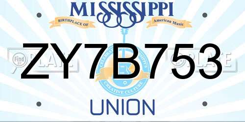 ZY7B753 Mississippi License Plate
