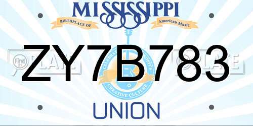 ZY7B783 Mississippi License Plate