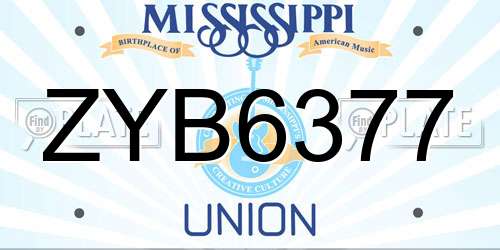 ZYB6377 Mississippi License Plate