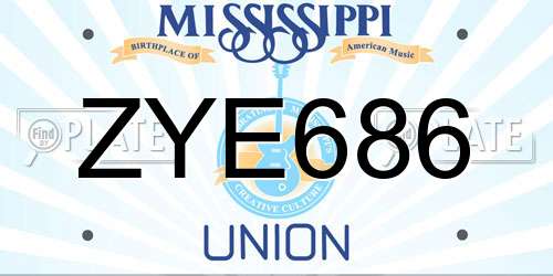 ZYE686 Mississippi License Plate