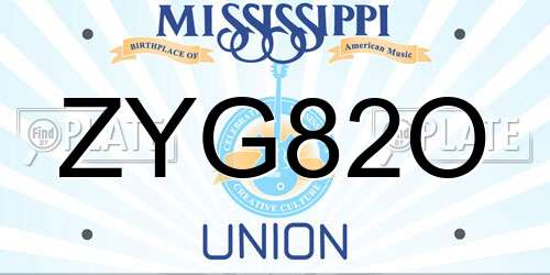 ZYG82O Mississippi License Plate