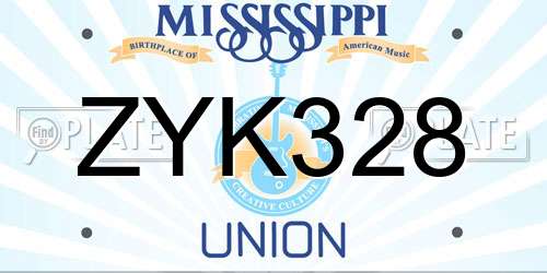 ZYK328 Mississippi License Plate