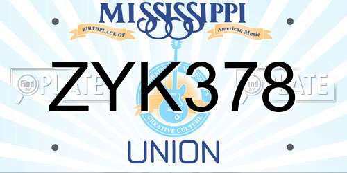 ZYK378 Mississippi License Plate