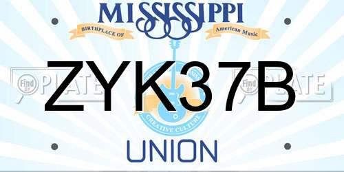ZYK37B Mississippi License Plate