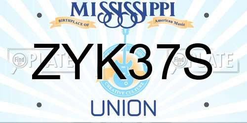 ZYK37S Mississippi License Plate