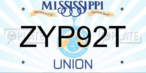 ZYP92T Mississippi License Plate
